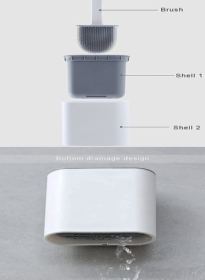 Larynx Silicon Toilet Brush with Slim Holder Flex Toilet Brush Anti-drip Set Toilet Bowl Cleaner Brush, Multicolor - Image 3